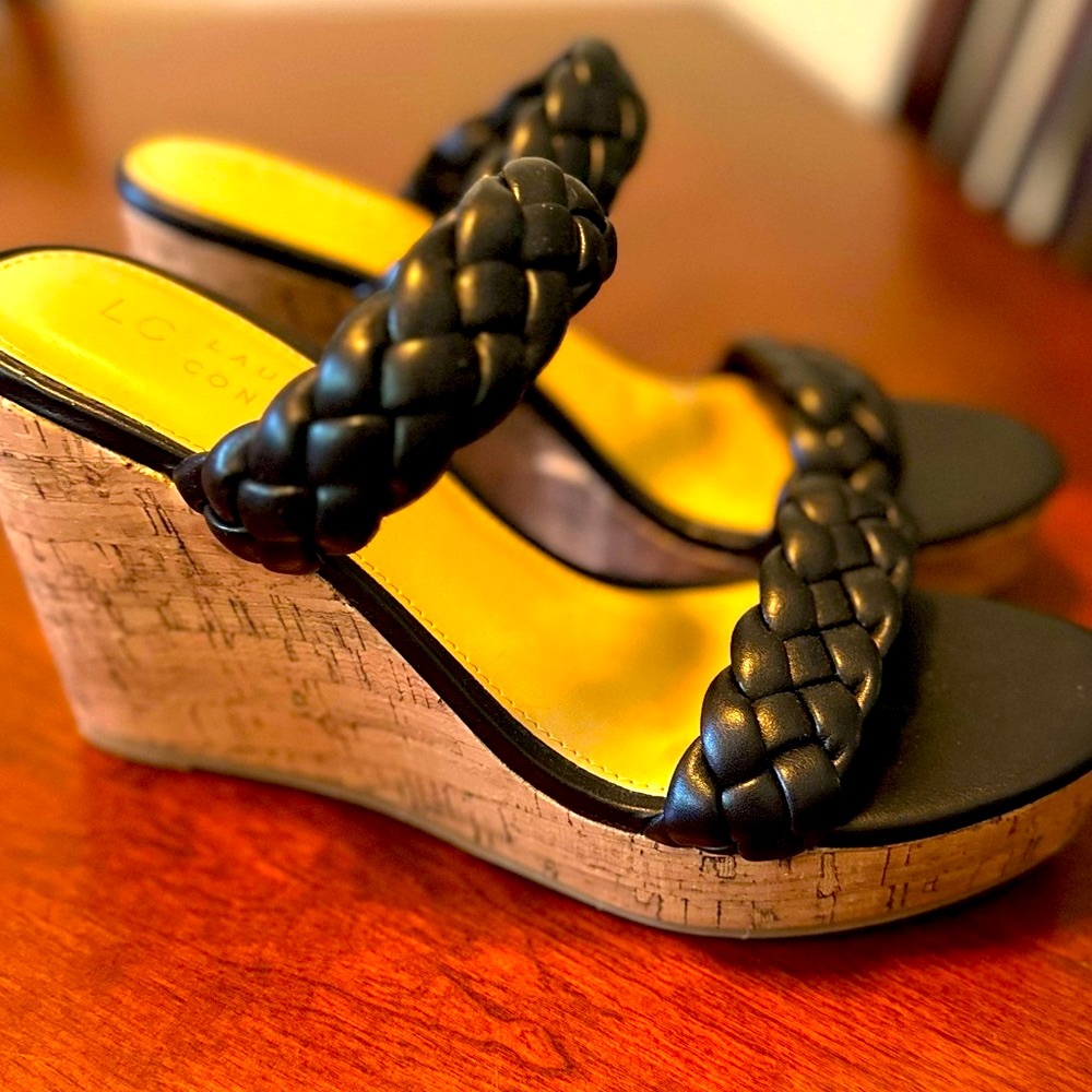 NWOT LC Lauren Conrad - Black Chunky Braided Wedge Heels
